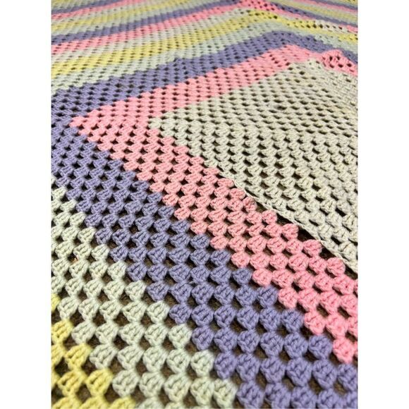 Multicolor Striped Fringe Knitted Blanket Size 80” x 83” - Picture 7 of 15
